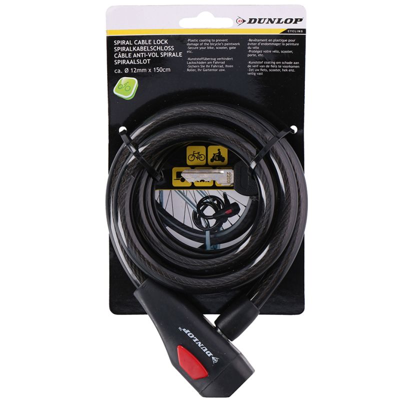 Dunlop spiral cable lock bicycle lock 12 mm 150 cm ST fekete kiegészítő 75570