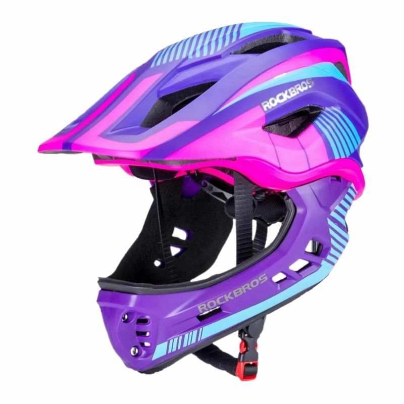 Rockbros TT- children's bicycle helmet with detachable chinbar, size S - purple-pink s \ różowy || fioletowy helmets, martial arts equipment
