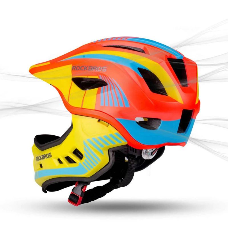 Rockbros TT- children's bicycle helmet with detachable chinbar, size M - yellow-orange żółty || pomarańczowy \ m helmets, martial arts equipment