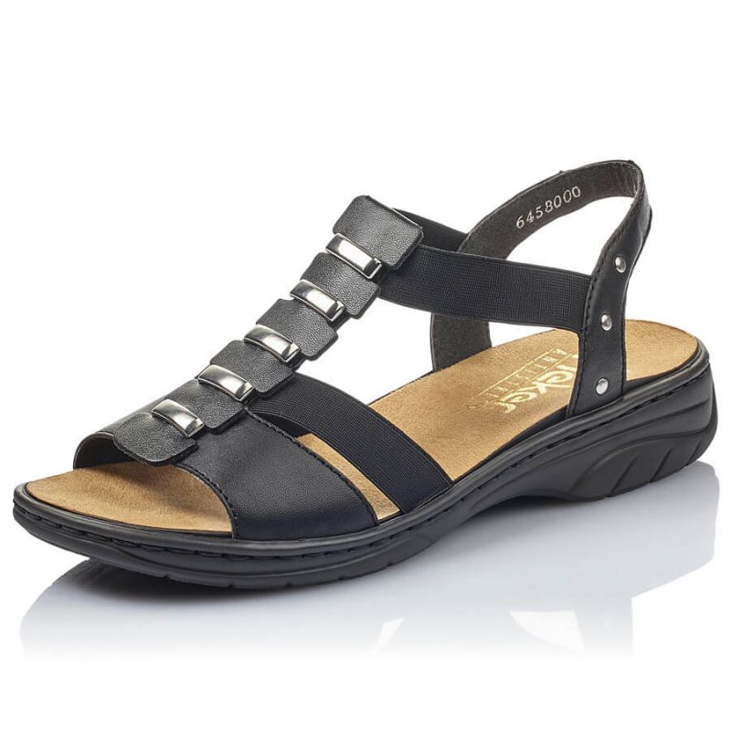 Black leather Roman sandals Rieker W fekete utcai cipő