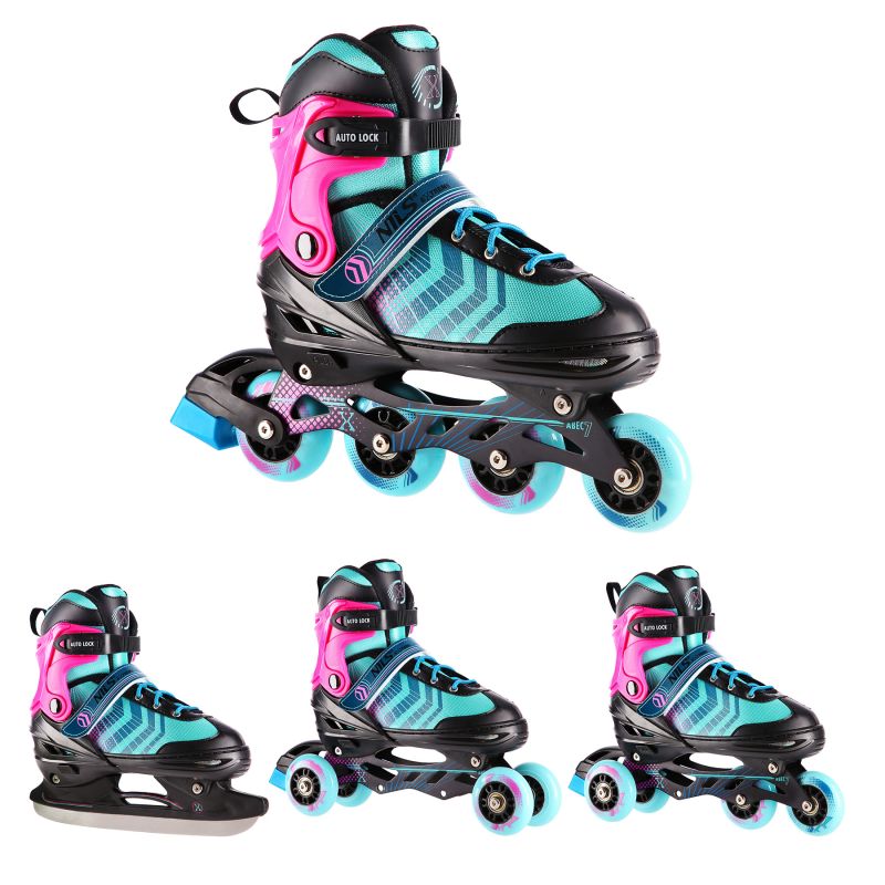 NH18192A 4in1 BLACK-PURPLE SIZE M(34-38) ROLLER SKATES WITH HOCKEY SLEEVE NILS EXTREME lila görkorcsolya