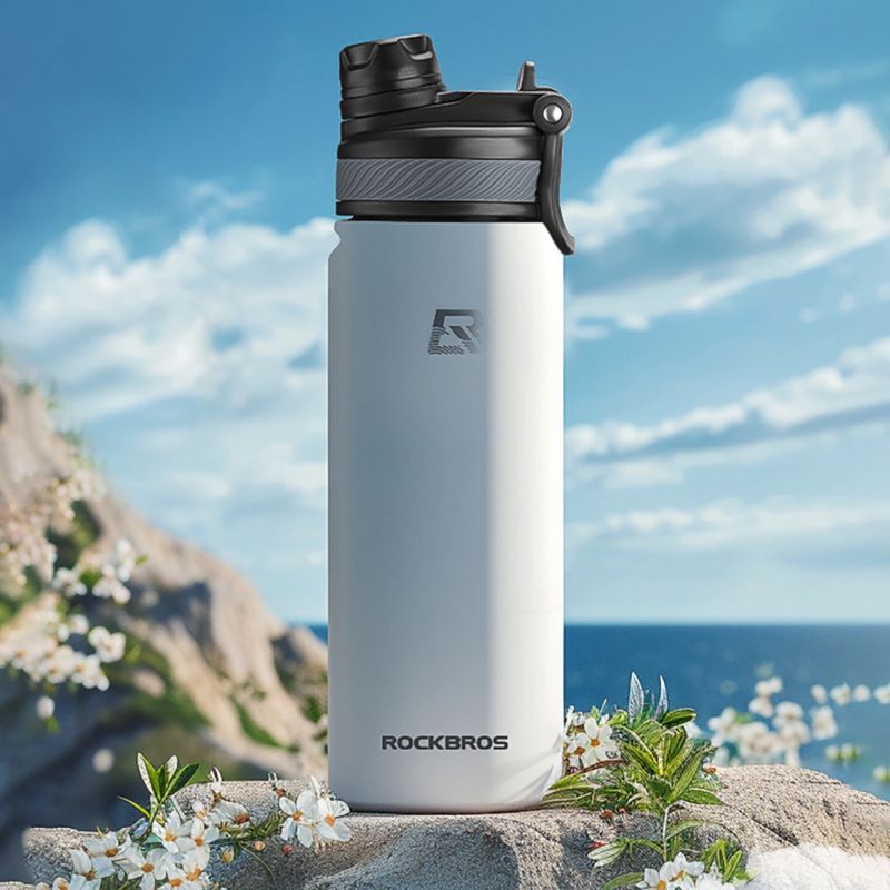 Rockbros 35210029006 thermal bicycle bottle for drinks 650 ml - white biały \ 650 ml water bottles, training equipment, tourist equipment