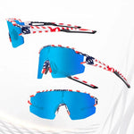 Rockbros Polarized Cycling Glasses with UV Protection and Corrective Insert Blue Lenses - USA Pattern - White multikolor glasses, training equipment