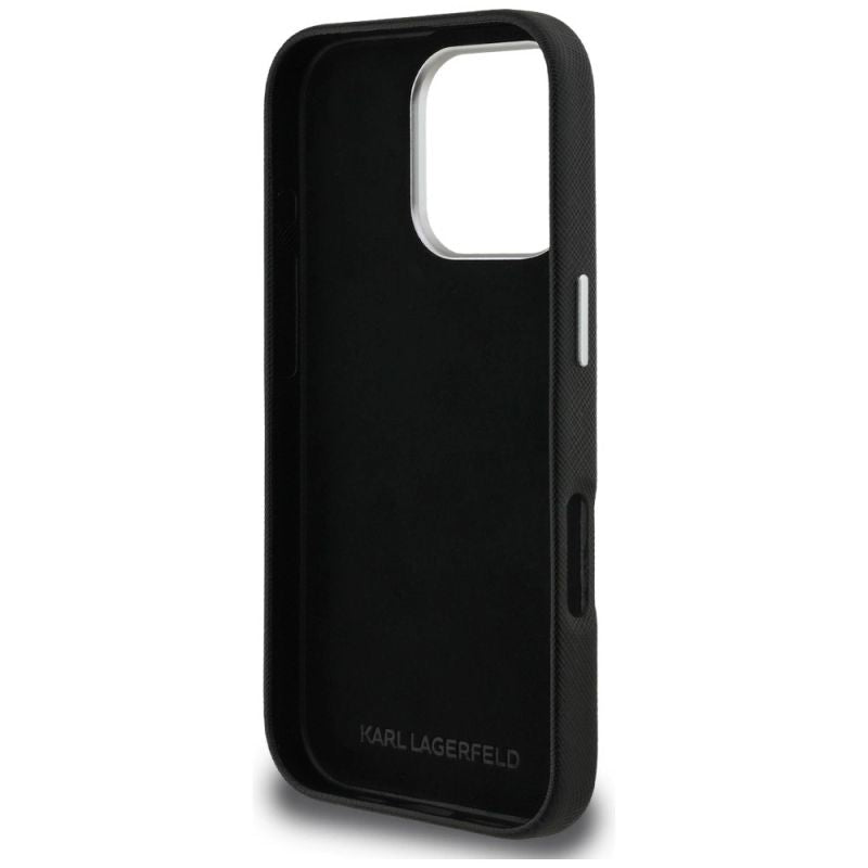 Karl Lagerfeld FW Grained Karl & Choupette Heads Pins Case for iPhone 16 Pro Max - fekete telefontok