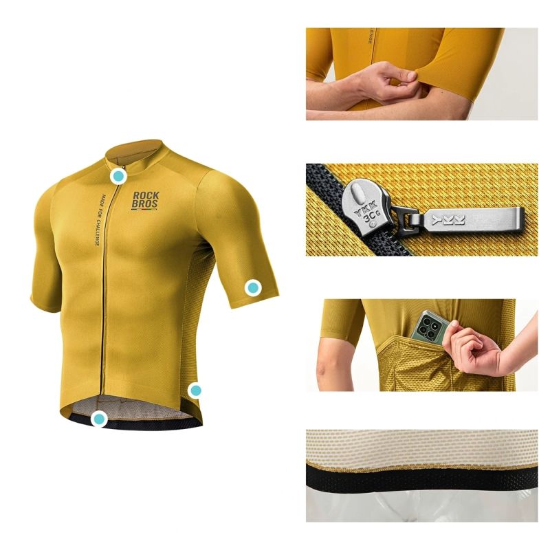 Rockbros 15120014023 ROAD TO SKY men's cycling jersey short sleeve S - yellow s \ żółty póló