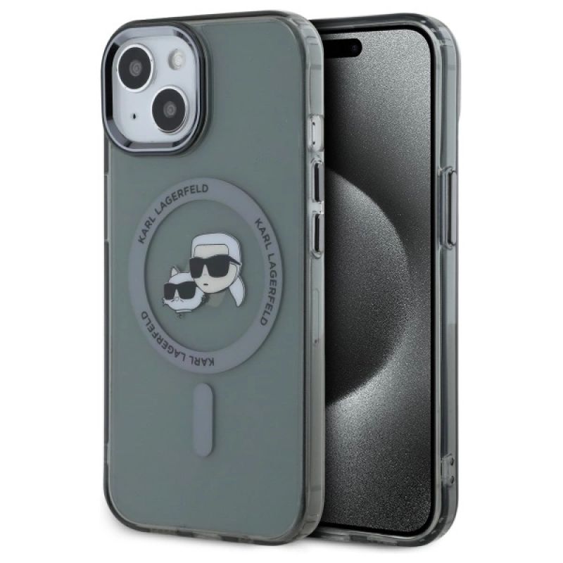 Karl Lagerfeld KLHMP15SHLSKCK iPhone 15 6.1" /black hardcase IML Metal Karl&Choupette Head MagSafe fekete cases