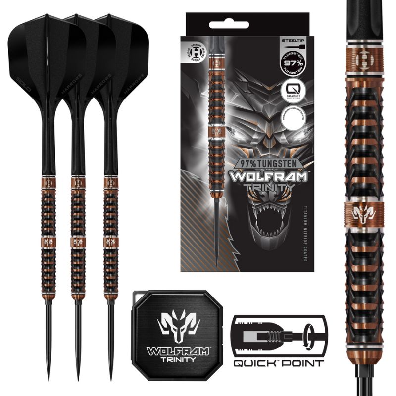 Harrows TOLFRAM TRINITY 97% steeltip darts papucs