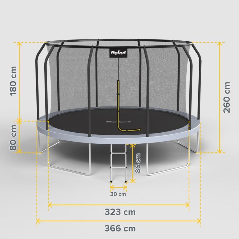 Rebel Active Trampoline Pro 12ft/366cm, Net, Ladder sportfelszerelés RBA-8003