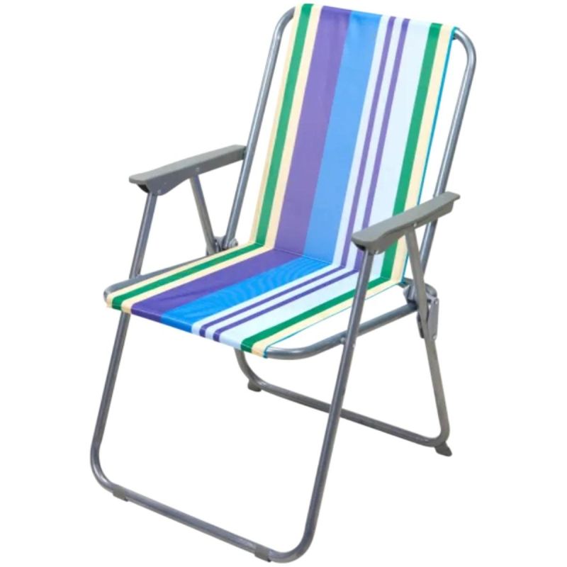 Redcliffs Folding Chair With Armrests, Blue Stripes