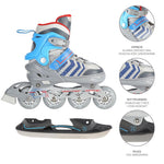 NH18192 4in1 GREY-BLUE SIZE L(39-43) ROLLER SKATES WITH HOCKEY SLEEVE NILS EXTREME kék póló