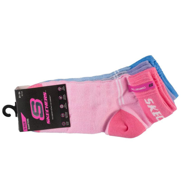 Skechers Mesh Ventilation Quarter Boys and Grils 5PPK Socks SK42055-4130 Pink 31-34 General