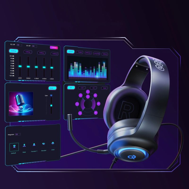 head QCY V200 Pro Wired Gaming Headphones with 7.1 Sound and Detachable Microphone - Black przewodowe \ czarny headsets