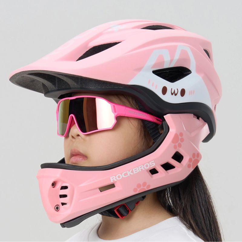 Rockbros TT-32001 Rabbit Children's Bike Helmet with Detachable Chin Size S (48-52) - Pink różowy \ s helmets, martial arts equipment