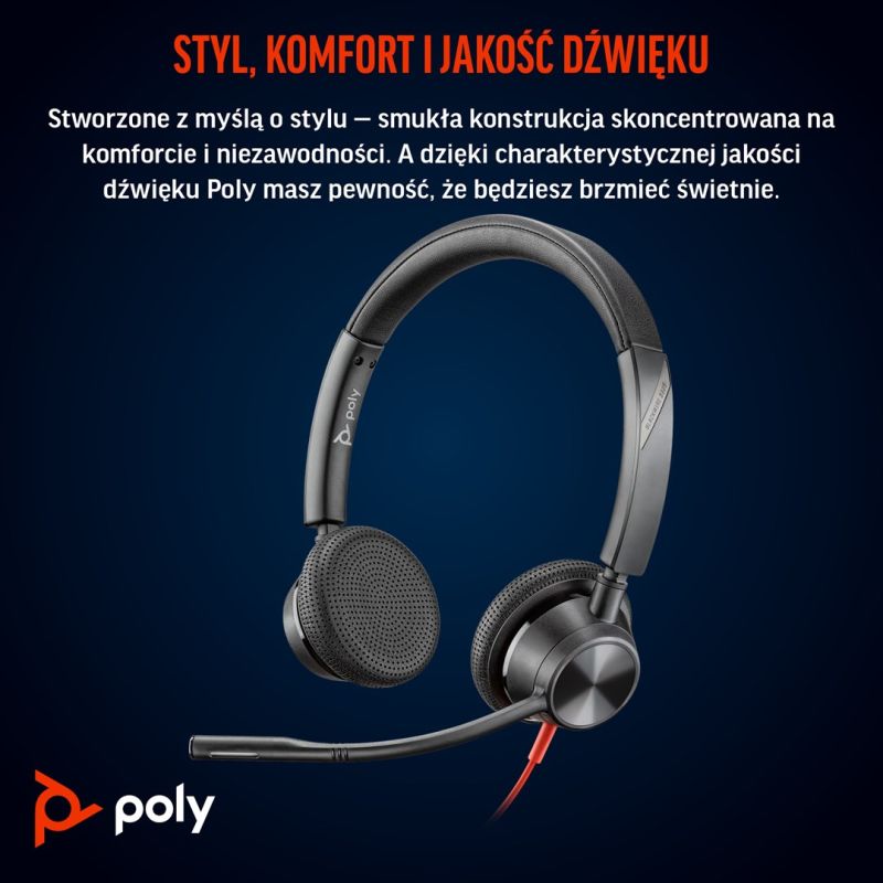 HP Poly Blackwire 3325 USB-C Stereo Headset Microsoft Teams Certified + 3.5mm Plug + USB-C/A Adapter