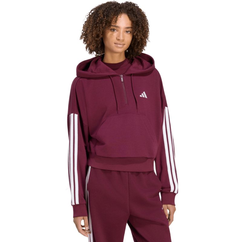 Adidas Women's Essentials 3-Stripes French Terry Quarter-Zip Burgundy Sweatshirt 2xs pulóver KF8316