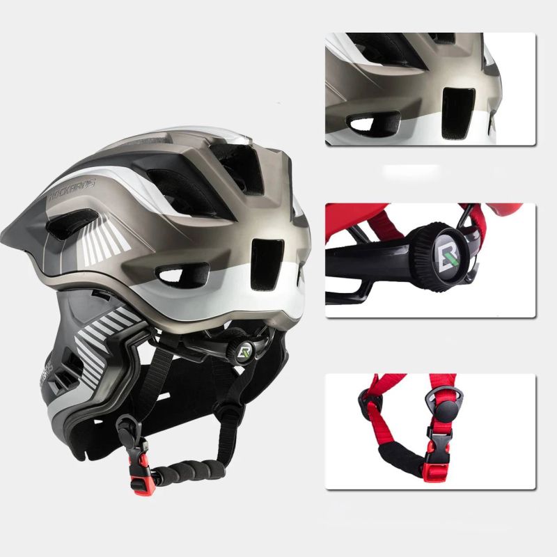 Rockbros TT- children's bicycle helmet with removable chinbar, size S - gray czarny || szary \ s helmets, martial arts equipment