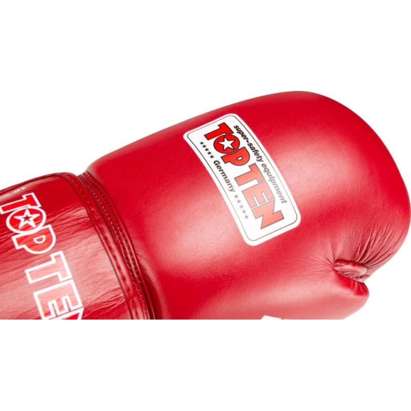 TOP TEN RTT-COMPETITION Leather Boxing Gloves 10oz (WORLD BOXING APPROVED) czerwony+10 oz kesztyű