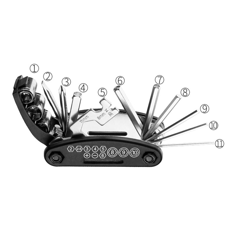 Wozinsky WMZ-01N tool kit, 16-in-1 bicycle multitool, pump, wrenches, inner tube kit - black fekete elektronika 304004-199005