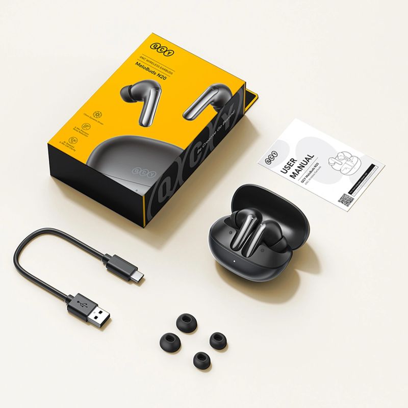 head QCY MeloBuds N20 Wireless In-Ear Noise Cancelling ANC Headphones - Black czarny headsets
