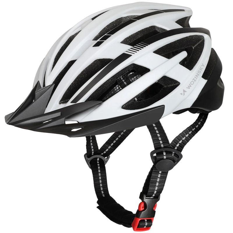 Wozinsky MTB Bike Helmet with Removable Visor and Rear USB Light M - Black and White czarny || biały védőfelszerelés HT-28VCB-199802