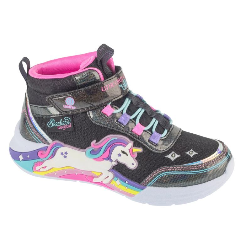 Skechers S-Lights: Unicorn Chaser – Jumping Magic Black, fekete utcai cipő 303302L-BKMT