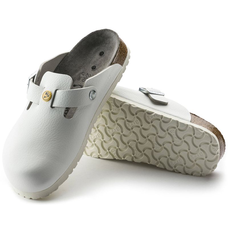 Birkenstock Women's Boston ESD White clogs natural leather medical narrow slippers (0061378) cipő