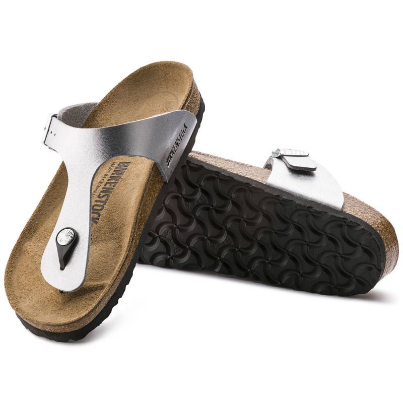 Birkenstock Gizeh Birko-Flor silver regular wide women's flip-flops (0043851) general