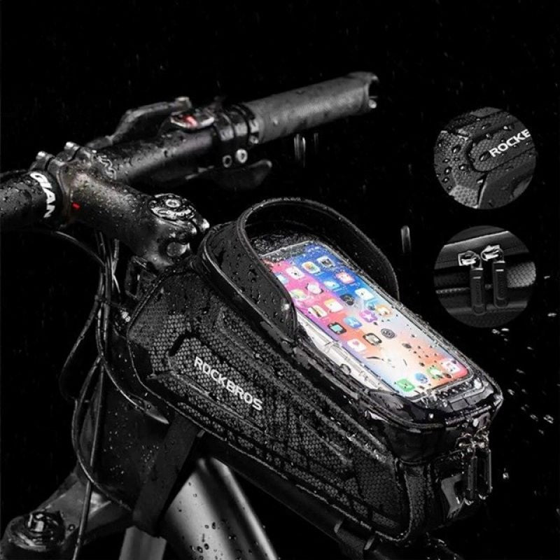 Rockbros B68 Bike Pannier for Frame, Armored, with Phone Pocket and Cover, 1.7L - Black