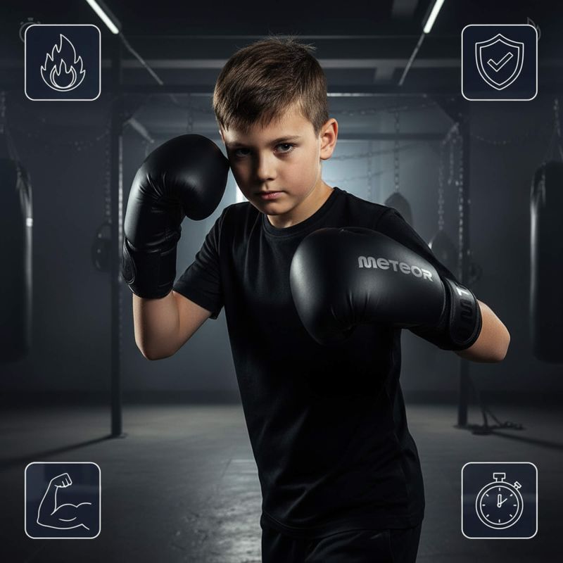 Meteor 8 oz Training Boxing Gloves, Velcro, PU uniw kesztyű