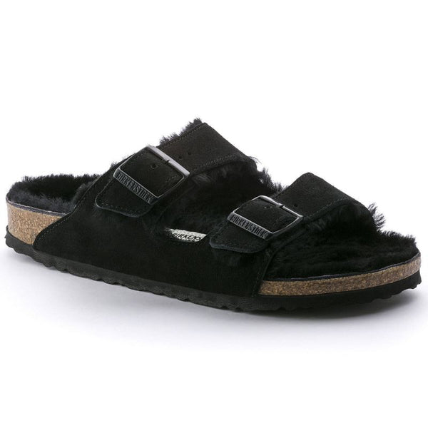 Birkenstock Women's slippers insulated with lambswool Arizona VL Shearling Black suede leather regular wide (0752661) cipő
