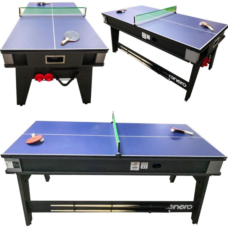 Enero 4-IN-1 MULTIGAMING TABLE BILLIARDS TABLE TENNIS HOOK-UP DINING TABLE .1x81.3CM fekete table games, tables