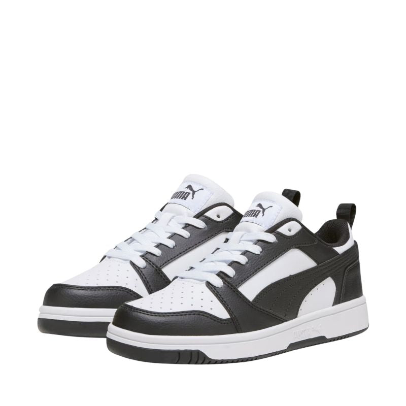 Puma Rebound V6 Lo Mid kids' shoes white and black 393833 01 Cipő