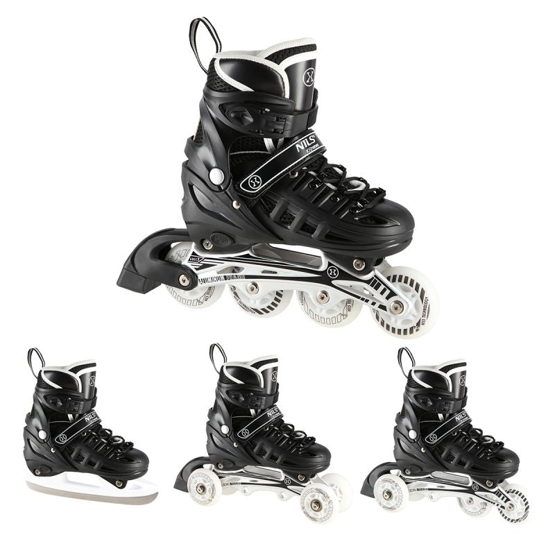 Nils Extreme NH10905 4in1 inline skates with replaceable hockey blade, black LED, size M (35-38) fekete sípcsontvédő