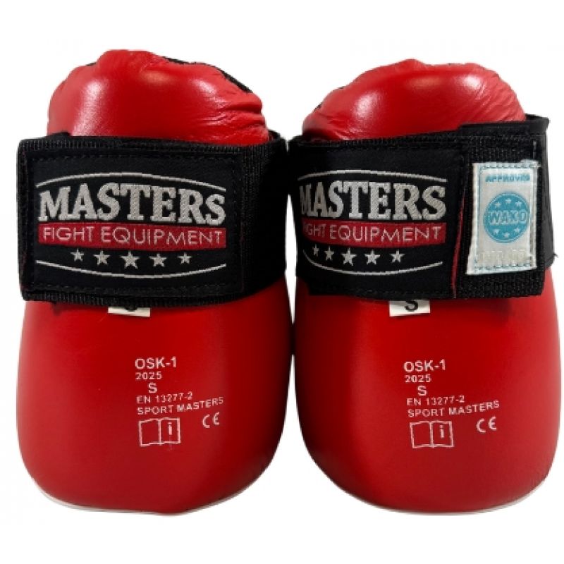 MASTERS FIGHT EQUIPMENT OSK-1 leather foot protectors (WAKO APPROVED) piros védőfelszerelés 03041-02M
