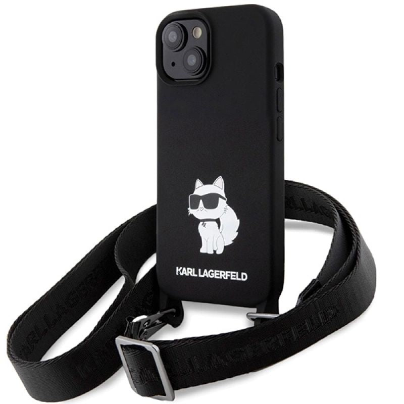 Karl Lagerfeld KLHCP15SSCBSCNK iPhone 15 6.1" hardcase /black Crossbody Silicone Choupette fekete cases