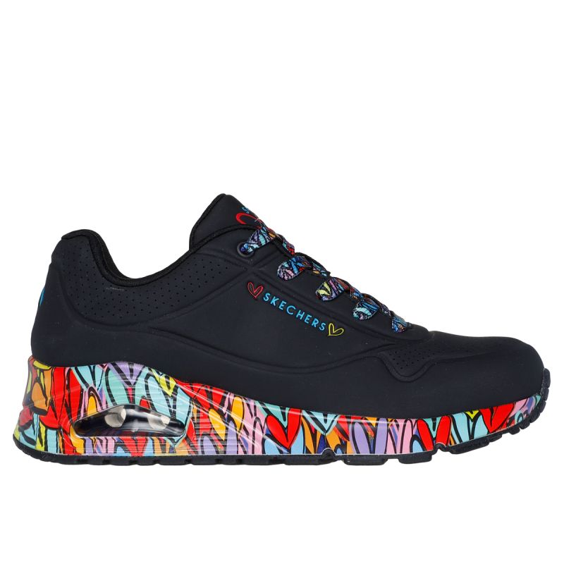 Skechers women's sneakers UNO RAVAGED LOVE 177918 BKMT fekete utcai cipő