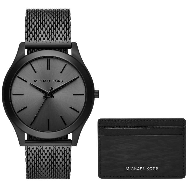 Michael Kors Men's Watch + Card Case + BOX fekete cases, watches