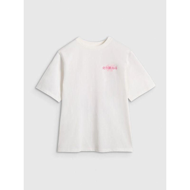 Oversized T-shirt with print for girls 4F 4FJRAW25TTSHF2935-11S