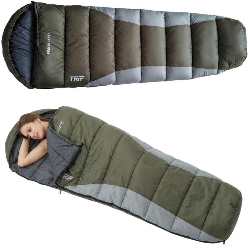 Enero Trip Green-Gray Tourist Sleeping Bag With Compression Camp szürke tourist equipment