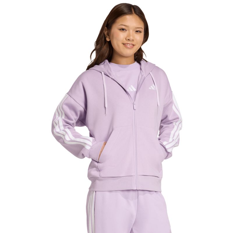 adidas Women's Essentials 3-Stripes Full-Zip Fleece Hoodie Purple JY3080 Ruházat