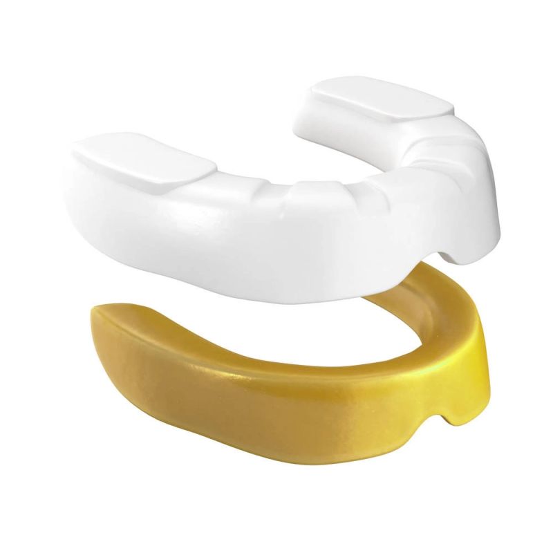 DBX Bushido Gel Mouthguard + Box - White and Gold | GelTech arany protectors and knee pads