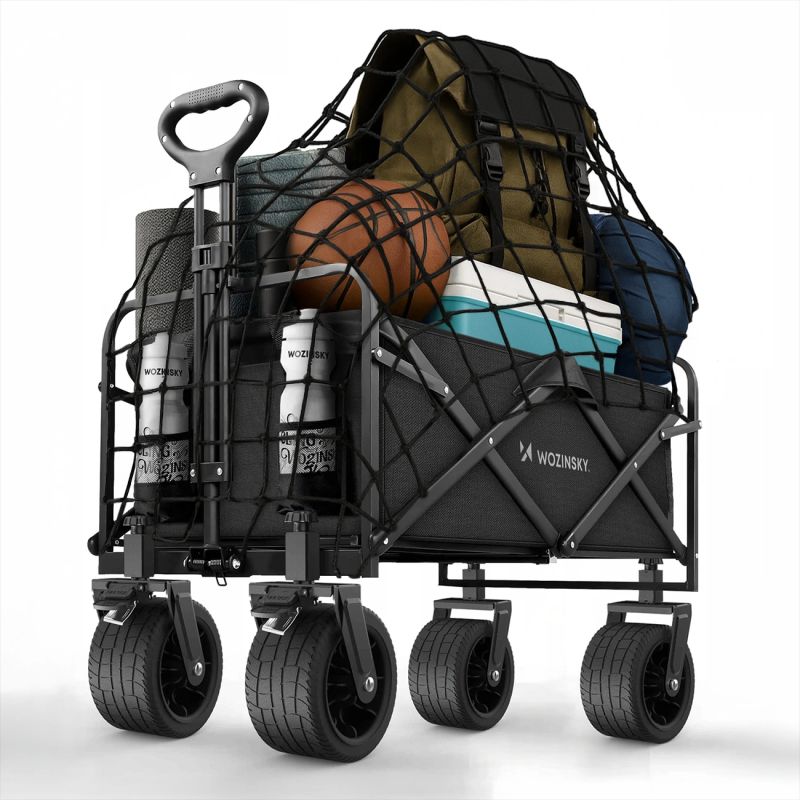 Wozinsky WZP-100 beach, tourist, garden trolley, durable, wide wheels, with safety net up to - black fekete elektronika 304004-197497