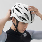 Rockbros Bike Helmet with Visor, Detachable UV Goggles, Unisex, Glossy - White biały helmets, glasses, training equipment