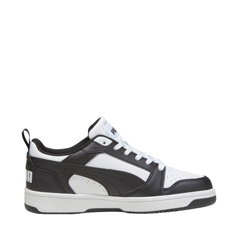 Puma Rebound V6 Lo Mid kids' shoes white and black 393833 01 Cipő