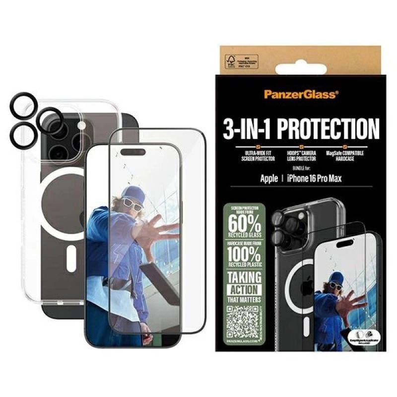 PanzerGlass Bundle 3in1 iPhone 16 Pro Max 6.9" D3O Hardcase + Screen Protector UWF+ Lens B1294+2864+1284 cases