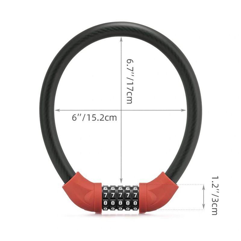 Rockbros bicycle lock with code, steel cable, 85 cm - red