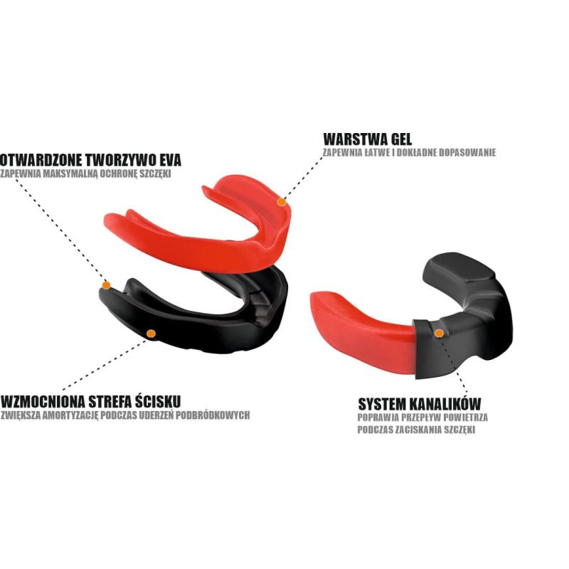 DBX Bushido Gel Mouthguard + Box - Black and Red | GelTech dla dzieci protectors and knee pads