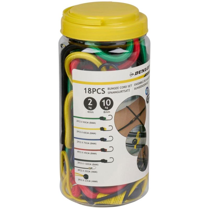 Dunlop Luggage Securing Rubber Straps Hooks 18 Pcs fekete kiegészítő GSP-496962