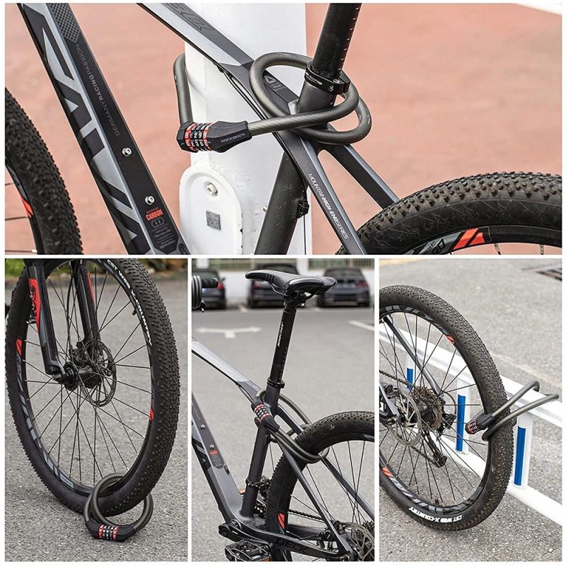 Rockbros bicycle lock with combination 1.8 m - black