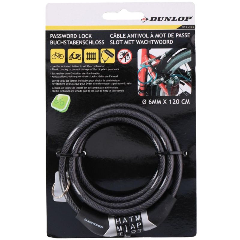 Dunlop spiral bicycle lock, code 0.6x120 cm fekete kiegészítő 1042695